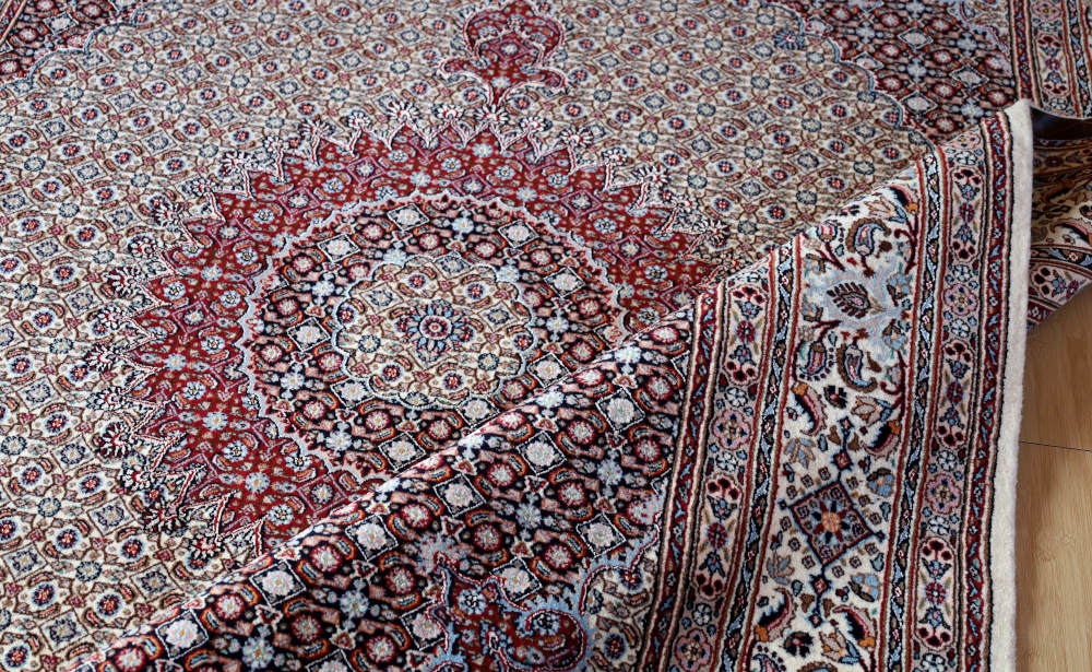 ペルシャ絨毯 イラン、ムード産 246×204cm ウール　アイボリー×ネイビー