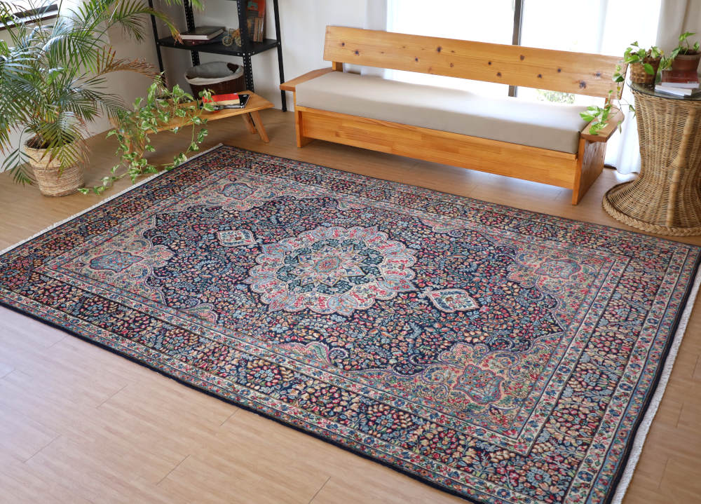 ペルシャ絨毯 イラン・ケルマン産 305×200cm ウール　ネイビー