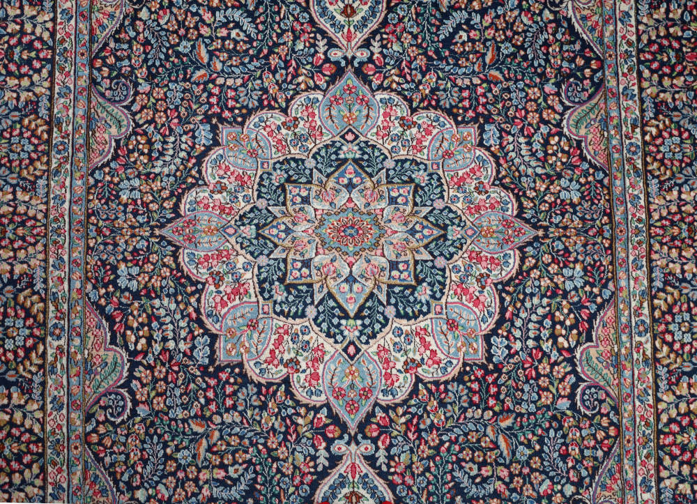 ペルシャ絨毯 イラン・ケルマン産 305×200cm ウール　ネイビー