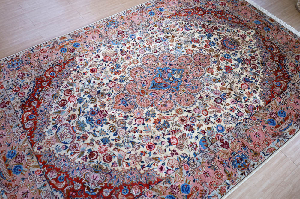 ペルシャ絨毯 イラン・カシュマル産 297×200cm ウール　テラコッタピンク×アイボリー