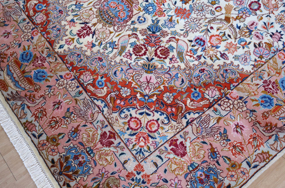 ペルシャ絨毯 イラン・カシュマル産 297×200cm ウール　テラコッタピンク×アイボリー