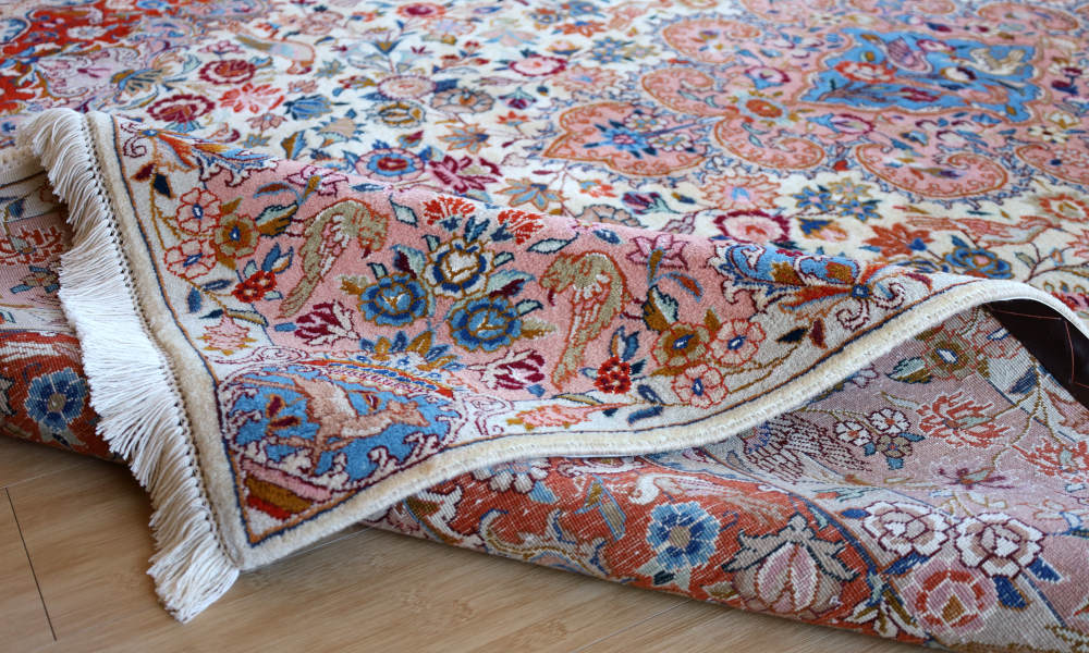 ペルシャ絨毯 イラン・カシュマル産 297×200cm ウール　テラコッタピンク×アイボリー