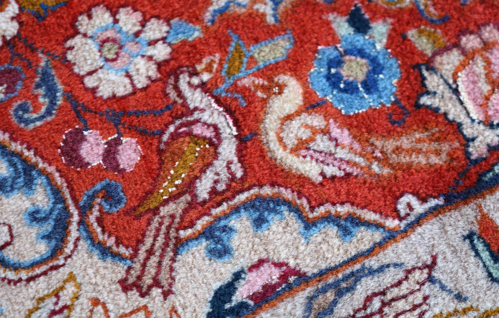 ペルシャ絨毯 イラン・カシュマル産 297×200cm ウール　テラコッタピンク×アイボリー