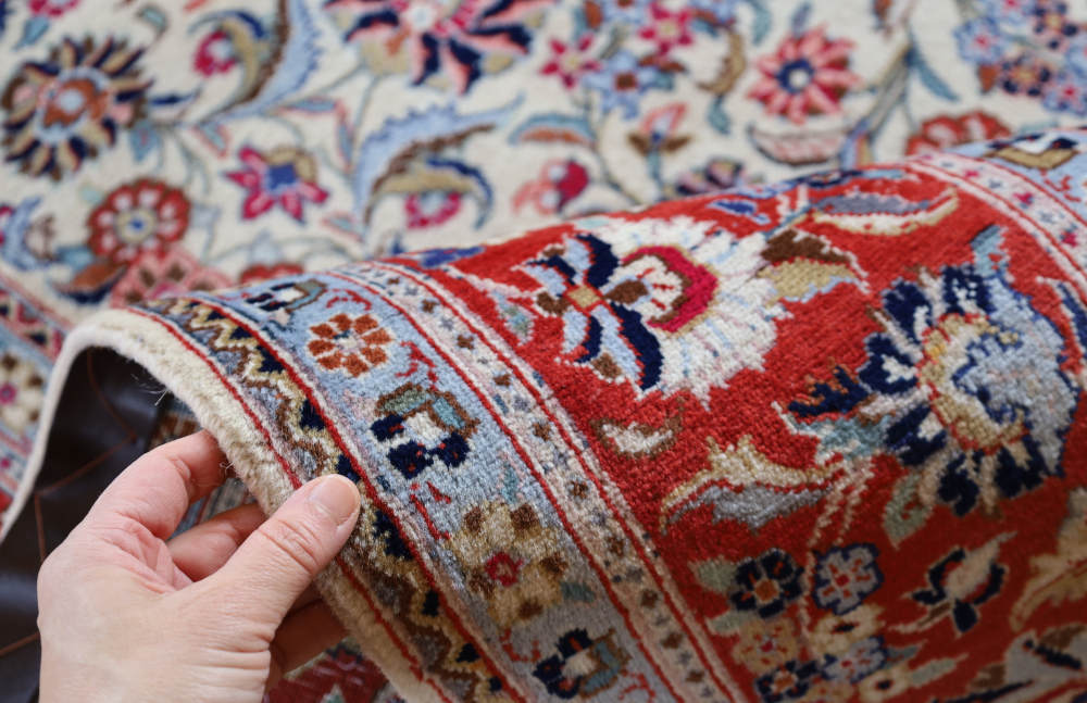 ペルシャ絨毯 イラン、カシャーン産 294×198cm ウール　アイボリー×オレンジ