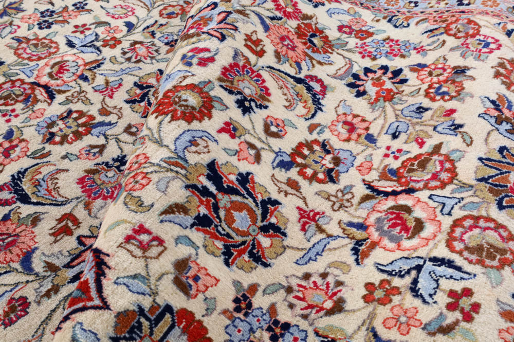 ペルシャ絨毯 イラン、カシャーン産 294×198cm ウール　アイボリー×オレンジ