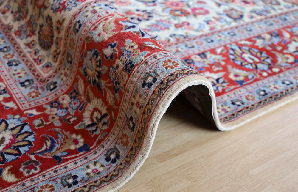 ペルシャ絨毯 イラン、カシャーン産 294×198cm ウール　アイボリー×オレンジ