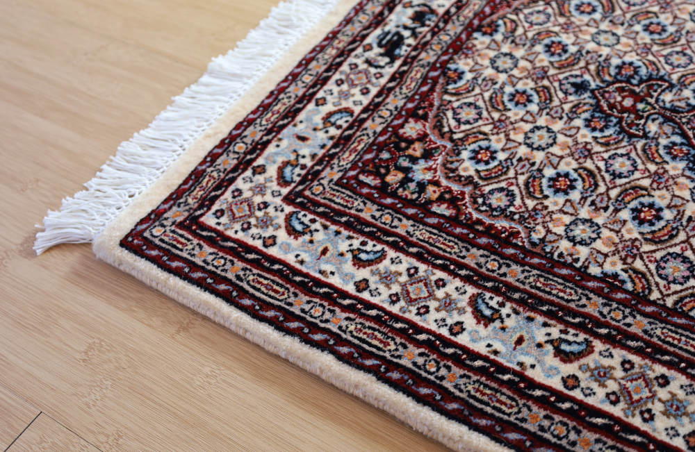 ペルシャ絨毯玄関マット イラン、ムード産 85×63cm ウール＆シルク　アイボリー