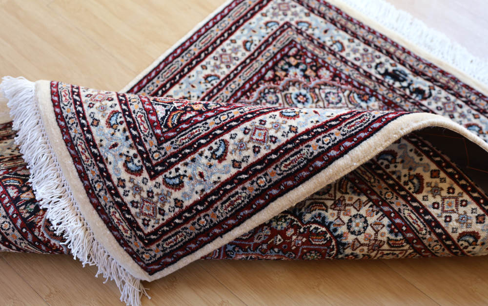 ペルシャ絨毯玄関マット イラン、ムード産 85×63cm ウール＆シルク　アイボリー