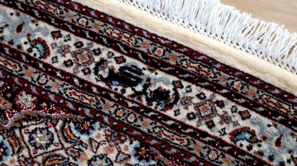 ペルシャ絨毯玄関マット イラン、ムード産 85×63cm ウール＆シルク　アイボリー