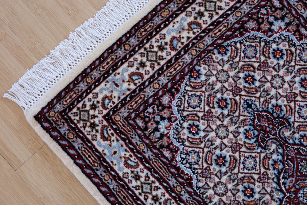 ペルシャ絨毯玄関マット イラン、ムード産 90×60cm ウール＆シルク　アイボリー