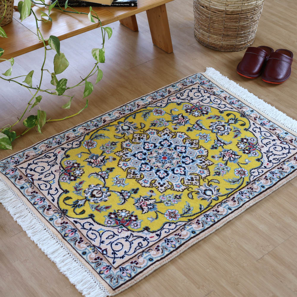 ペルシャ絨毯　ナイン産　黄色　86×61cm cp21902