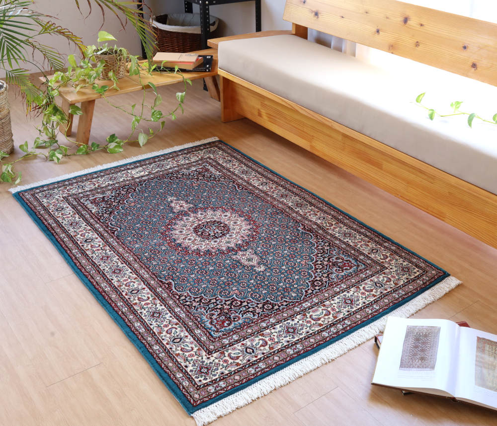 ペルシャ絨毯 イラン、ムード産 146×100cm ウール＆シルク・緑色の使用例