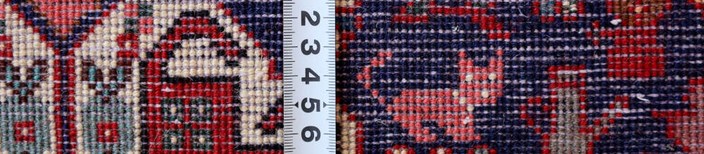 ペルシャ絨毯玄関マット イラン、アバデ産 202×154cm の裏面の織り目の様子