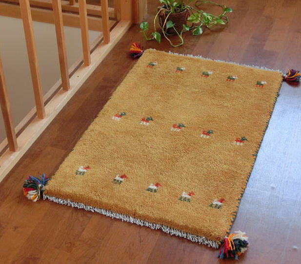 ギャッベ絨毯（ギャベ） 玄関マットサイズ 黄 cg10468 /家庭織りギャッベ＆キリム クラフトワーク