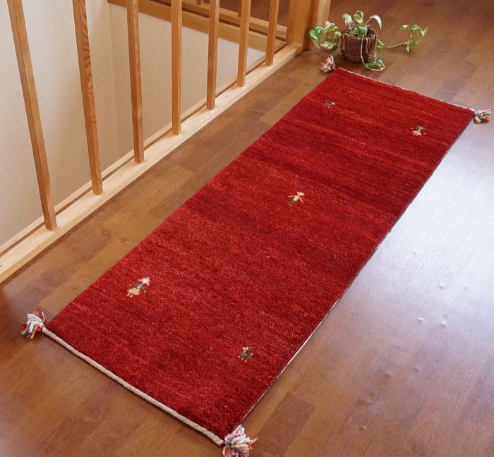 ギャッベ絨毯（ギャベ） 赤のセミロングサイズ
