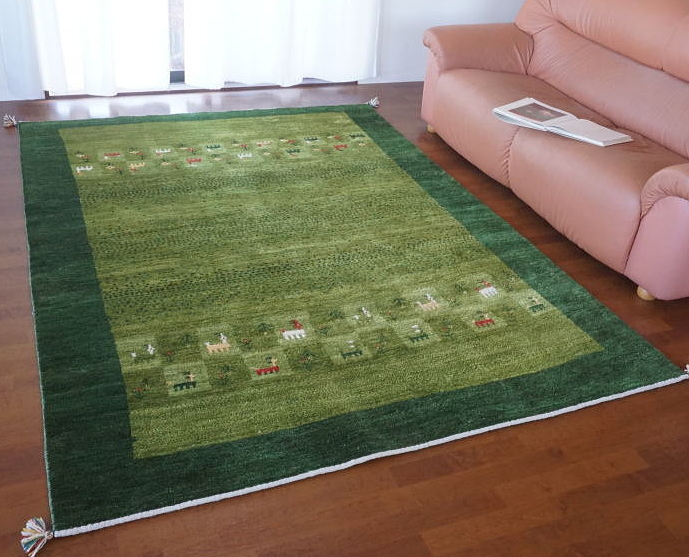 ギャッベ絨毯リビングサイズ 緑 緑 家庭織ギャッベ キリムの店 クラフトワーク