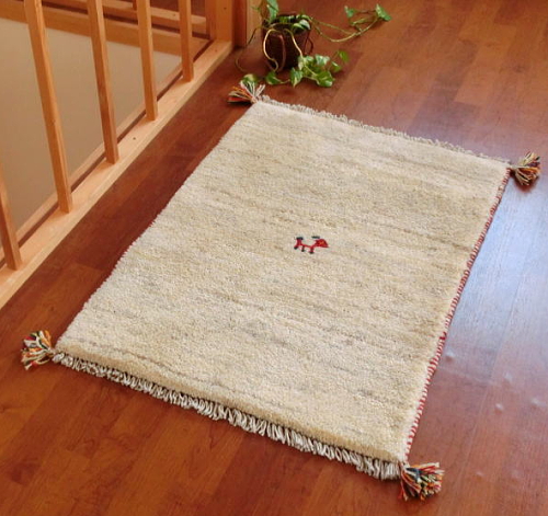 ギャッベ絨毯（ギャベ） 玄関マットサイズ 白 cg6805 /家庭織りギャッベ＆キリム クラフトワーク