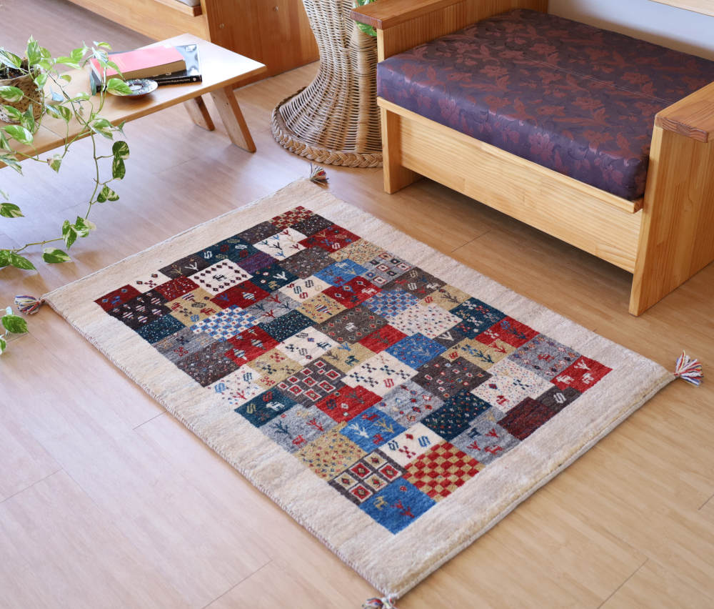 ギャッベ　124×81cm　アイボリー×ミックス
                        