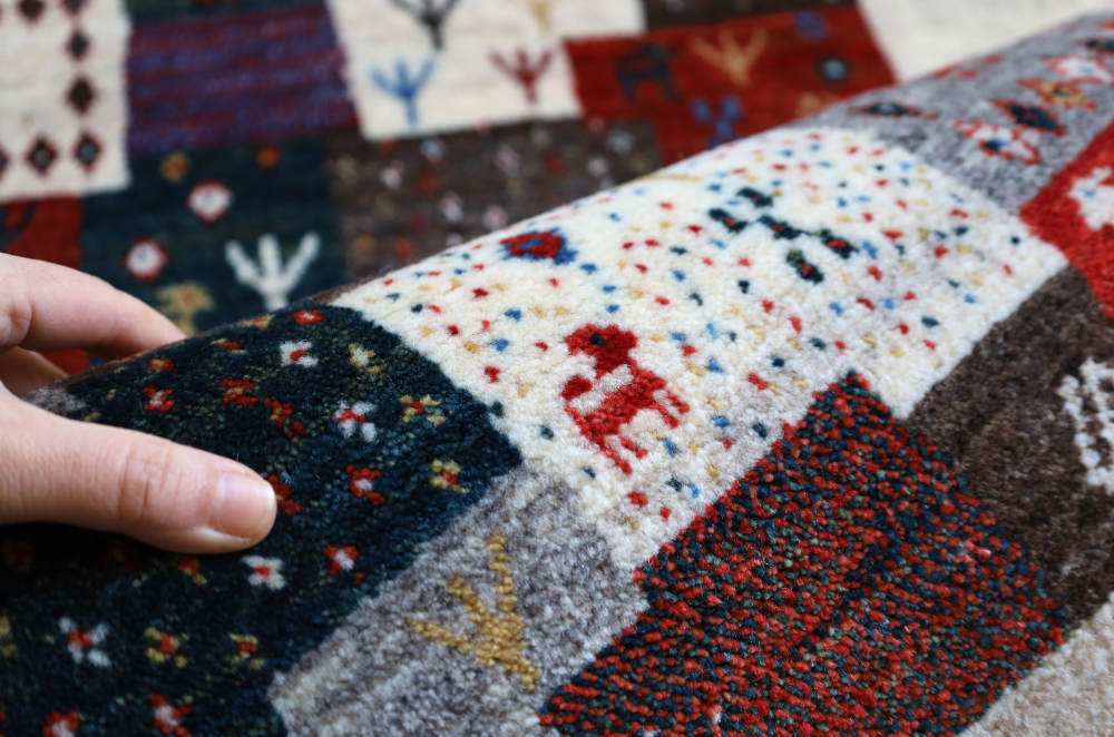 ギャッベ　124×81cm　アイボリー×ミックス