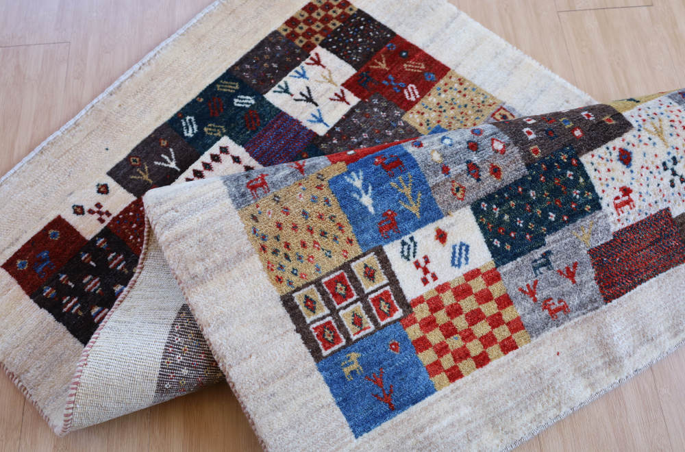 ギャッベ　124×81cm　アイボリー×ミックス