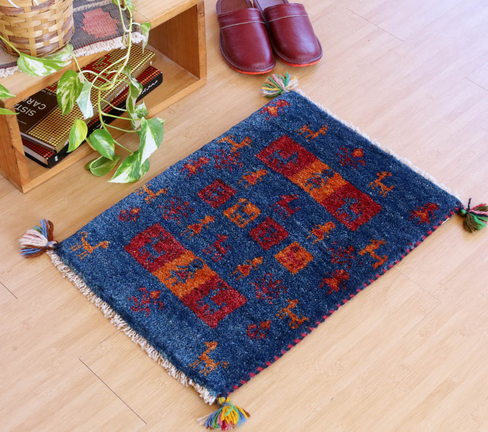 ギャッベミニマット　ネイビー　56×41cm
                        