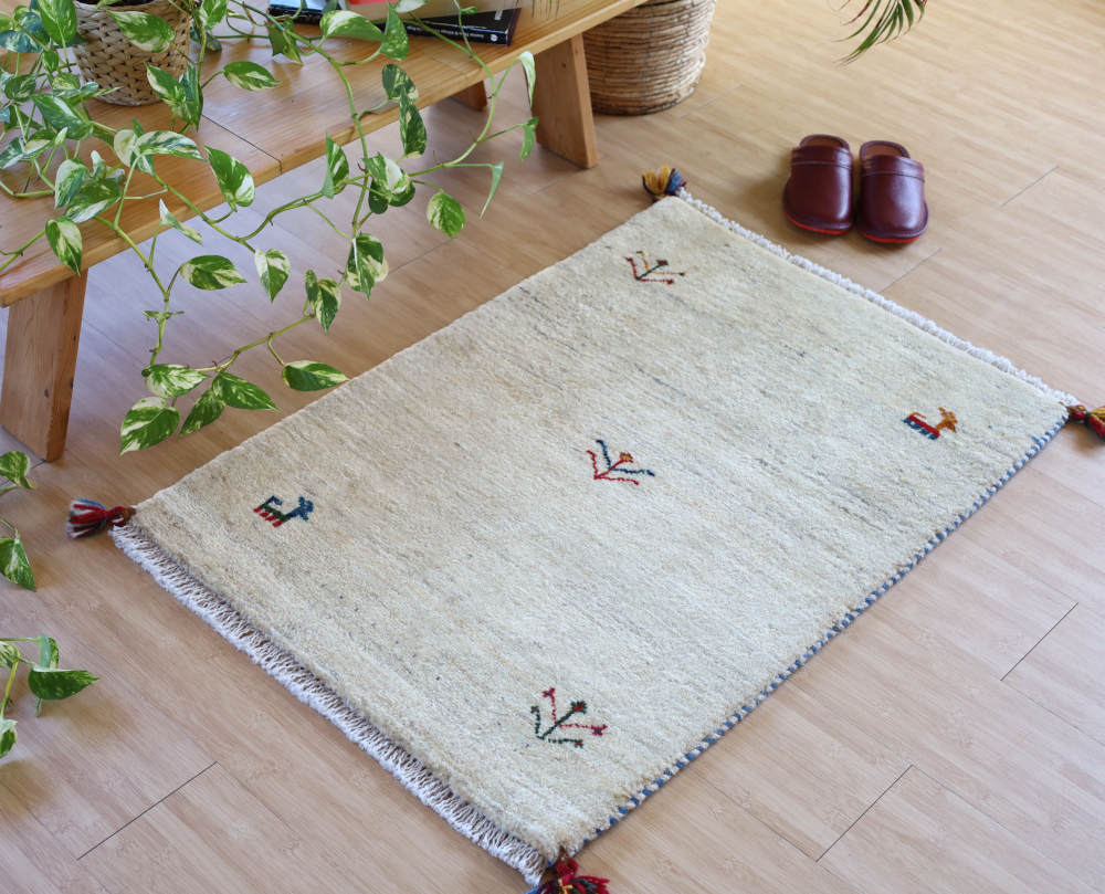ギャッベ　玄関マットサイズ　90×62cm　アイボリー
                        