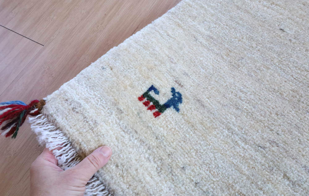 ギャッベ　玄関マットサイズ　90×62cm　アイボリー