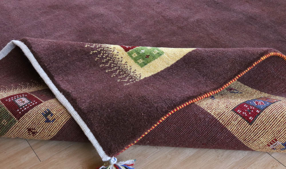 ペルシャギャッベ（正方形）201×201cm　cg20909　角を折り曲げたところ