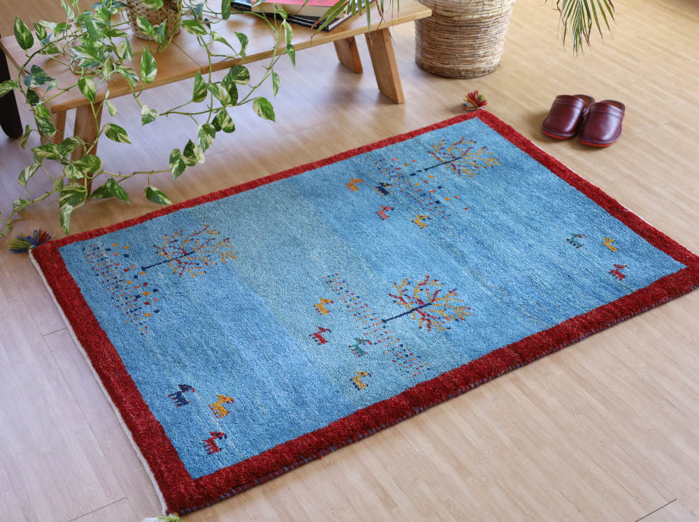 ギャッベ　123×82cm　赤×水色
                        