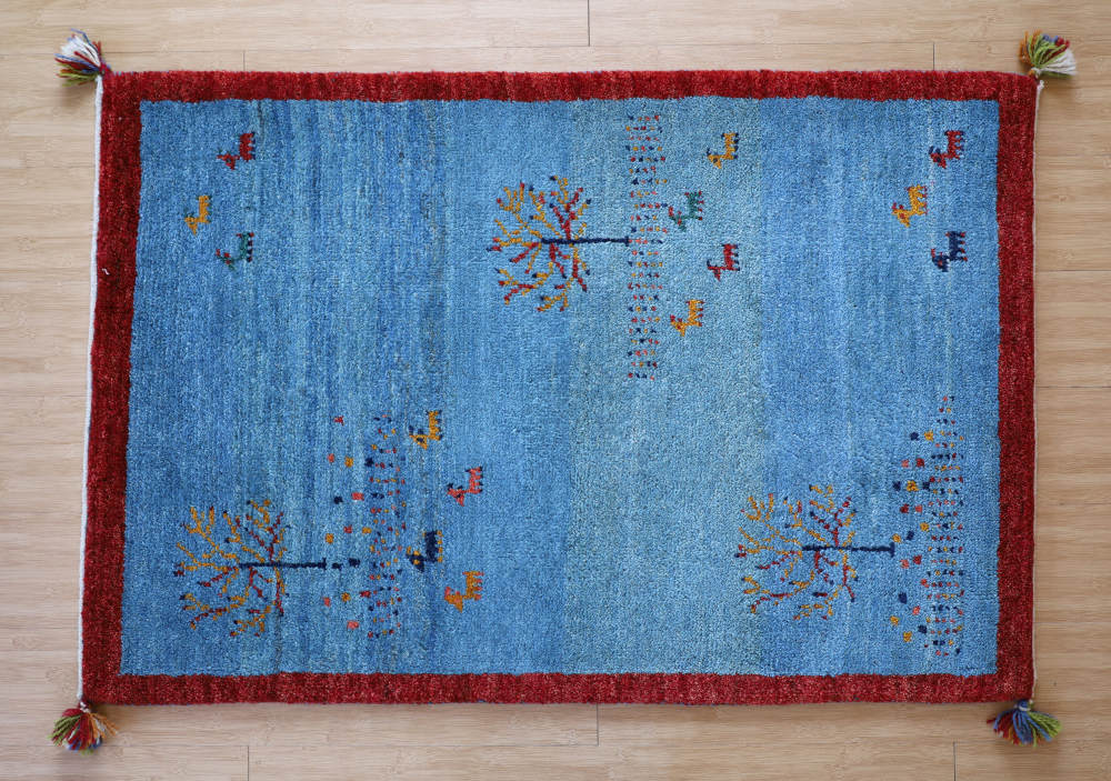 ギャッベ　123×82cm　赤×水色