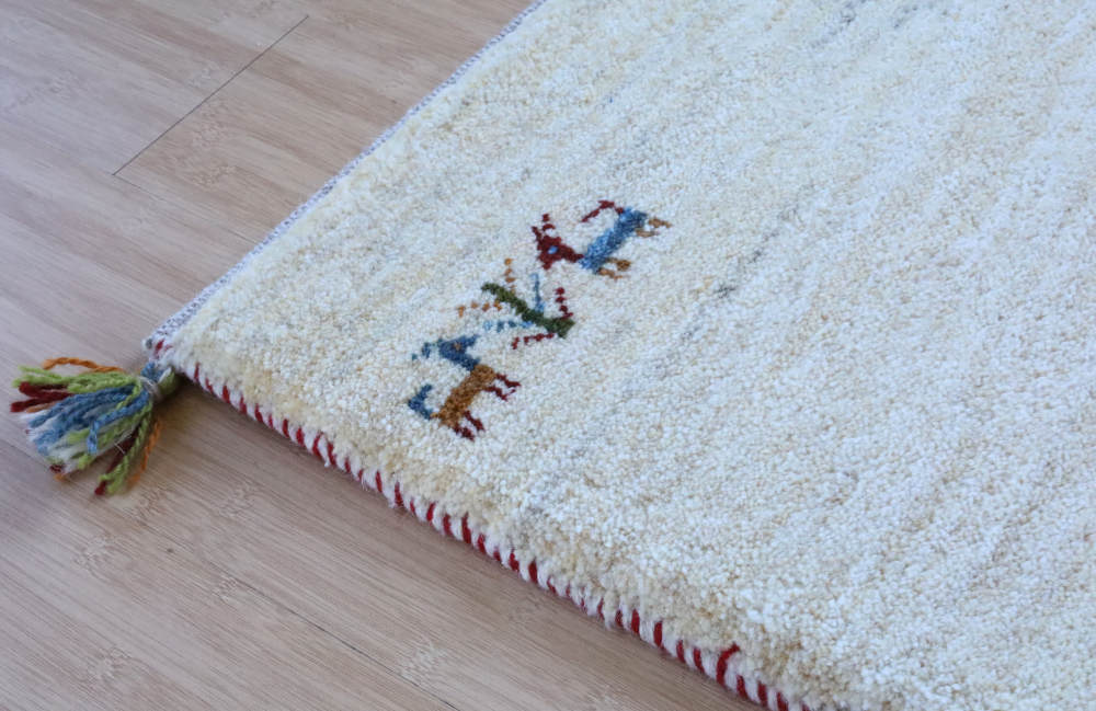 ペルシャギャッベ玄関マット アイボリー イラン産 手織り 94×62cm cg21205