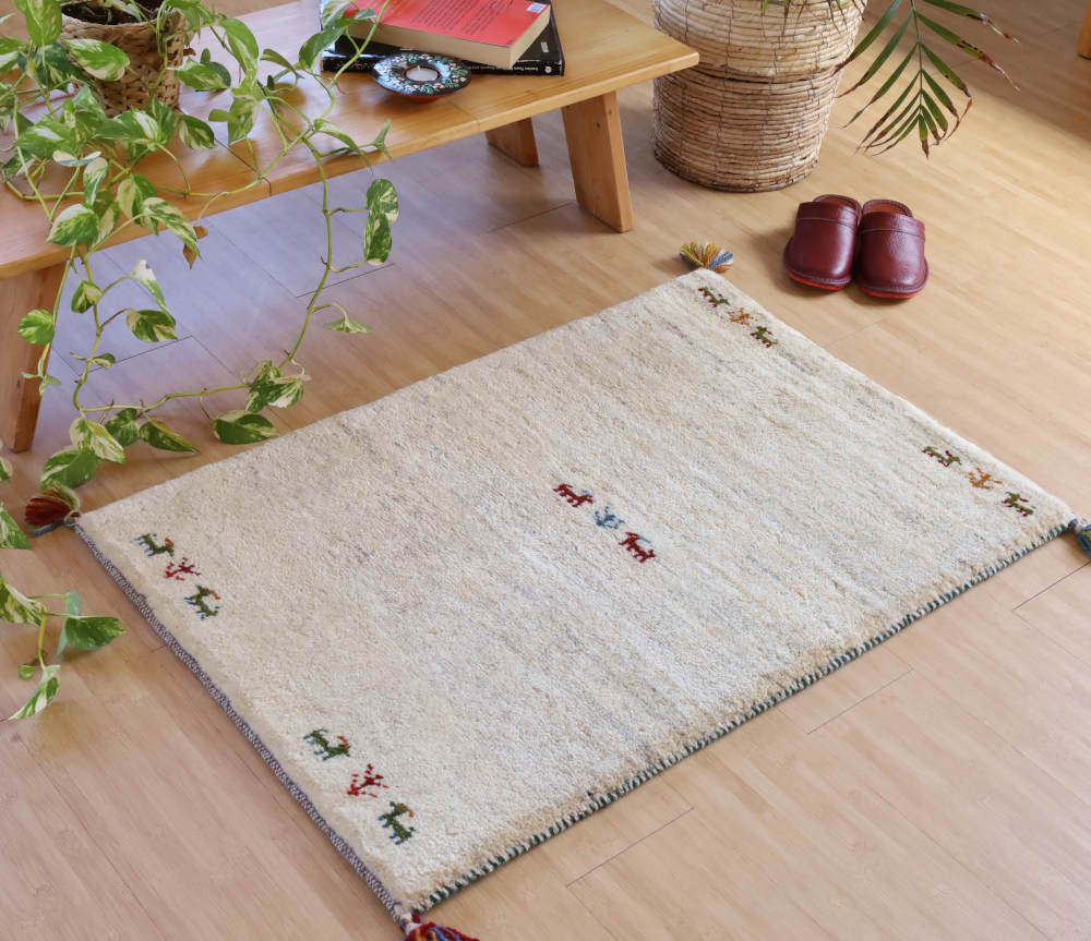 ギャッベ　玄関マットサイズ　93×62cm　ナチュラル・アイボリー
                        