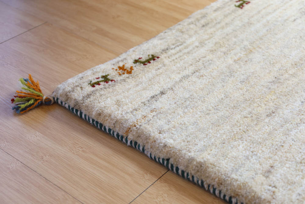 ギャッベ　玄関マットサイズ　93×62cm　ナチュラル・アイボリー