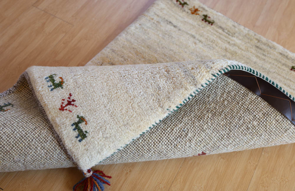 ギャッベ　玄関マットサイズ　93×62cm　ナチュラル・アイボリー