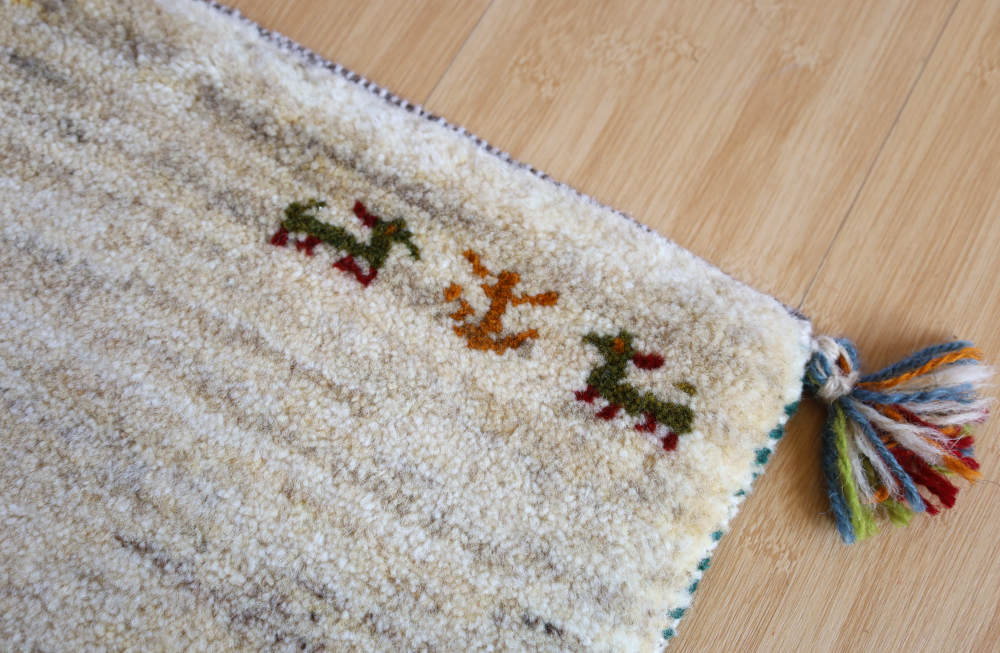 ギャッベ　玄関マットサイズ　93×62cm　ナチュラル・アイボリー