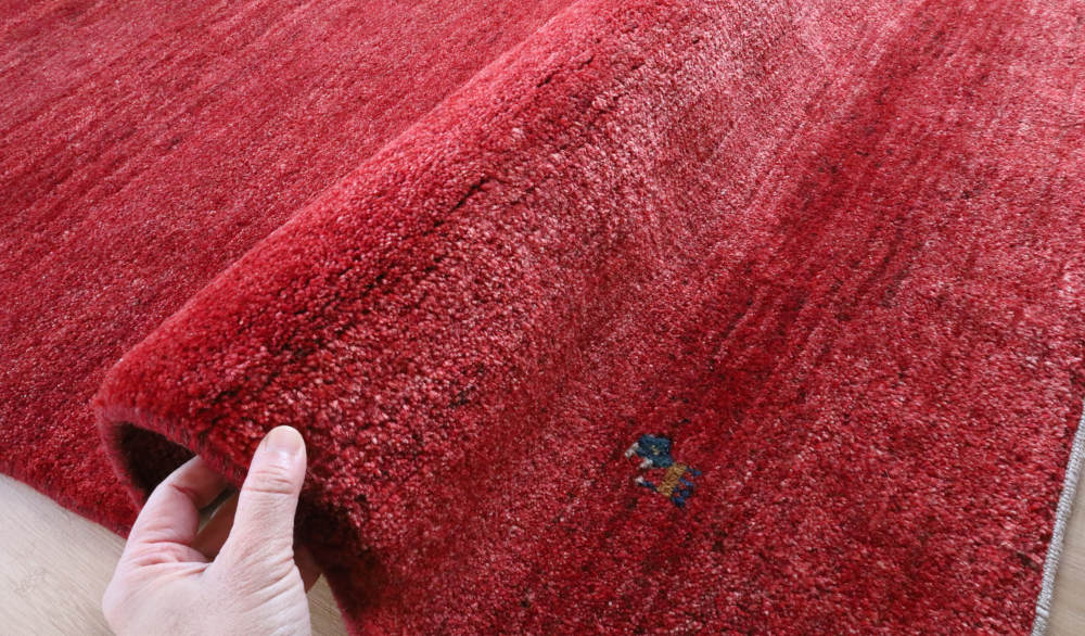 ギャッベ イラン産 197×156cm cg21336 端処理や厚み、織り目の様子