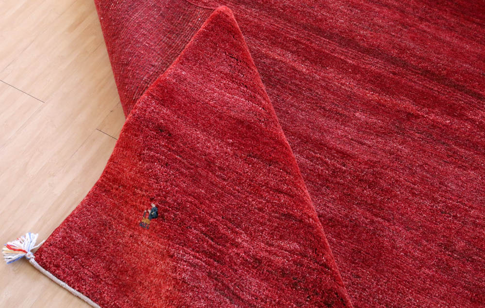 ギャッベ イラン産 197×156cm cg21336 端処理や厚み、織り目の様子