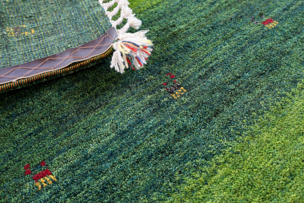 ギャッベ　154×108cm　緑の縞模様　イラン産、カシュガイ族手織り4