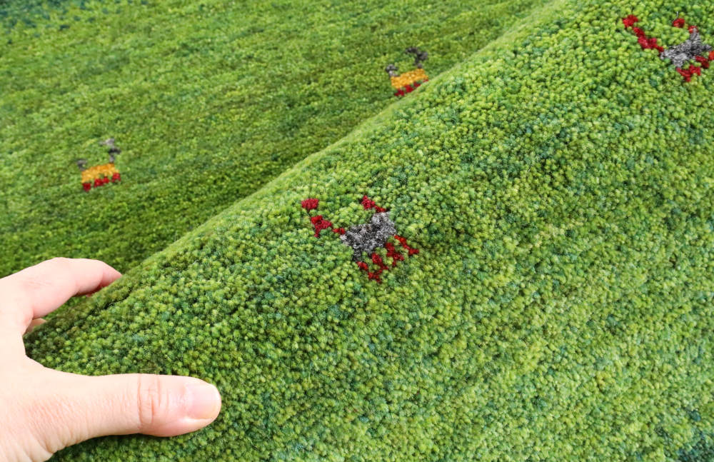 ギャッベ　154×108cm　緑の縞模様　イラン産、カシュガイ族手織り5