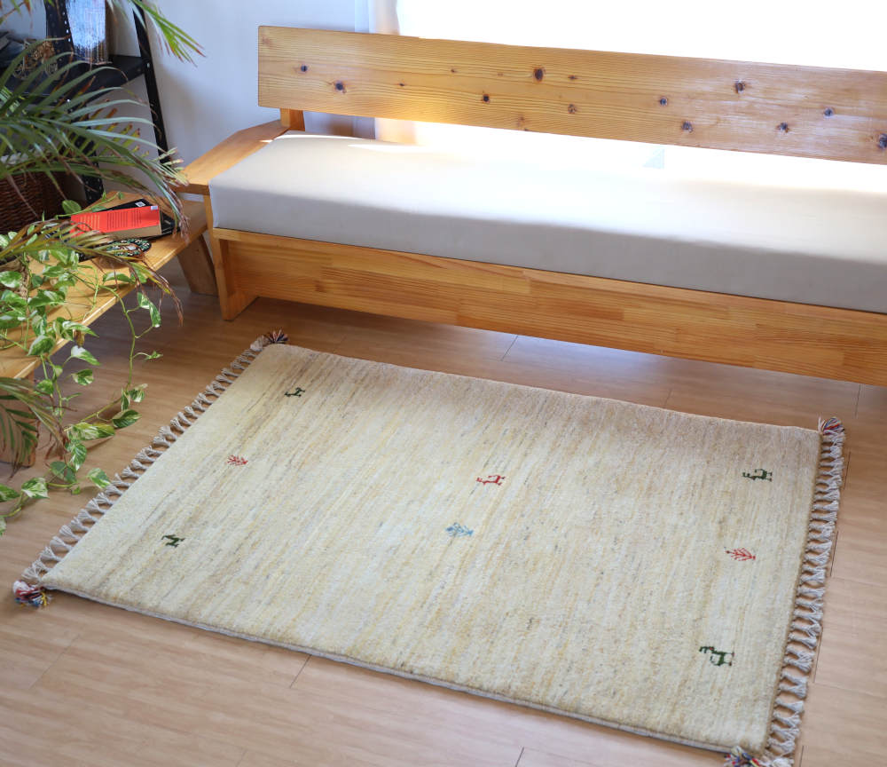 ギャッベ　148×101cm　ナチュラル・アイボリー　イラン産、カシュガイ族手織り8