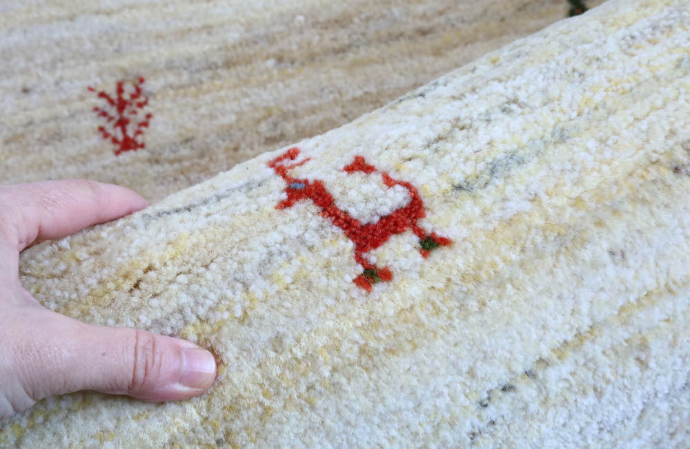 ギャッベ　148×101cm　ナチュラル・アイボリー　イラン産、カシュガイ族手織り5