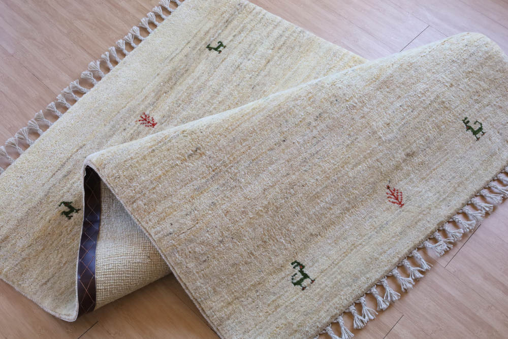 ギャッベ　148×101cm　ナチュラル・アイボリー　イラン産、カシュガイ族手織り7