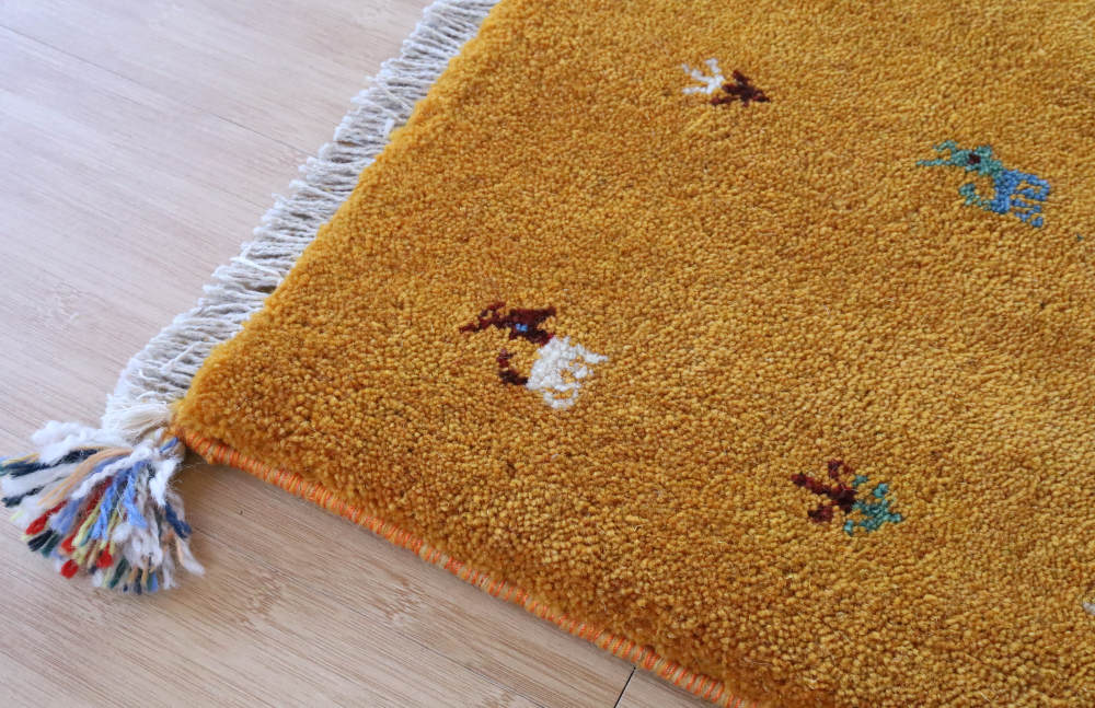 ギャッベミニマット 黄色 60×43cm きれいに織り出された柄