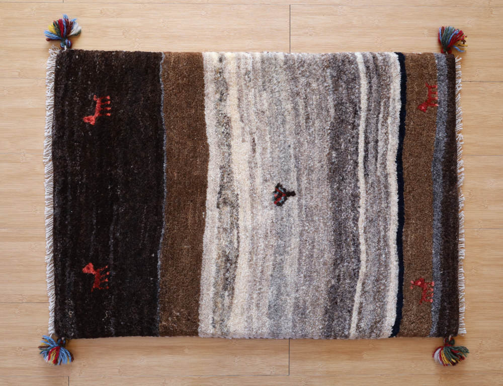 ギャッベ　玄関マットサイズ　83×59cm　ストライプ・ダークブラウン