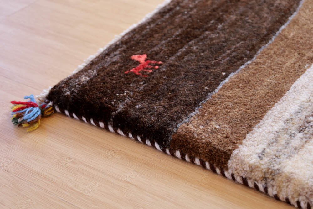 ギャッベ　玄関マットサイズ　83×59cm　ストライプ・ダークブラウン