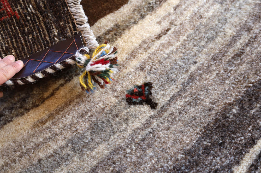 ギャッベ　玄関マットサイズ　83×59cm　ストライプ・ダークブラウン