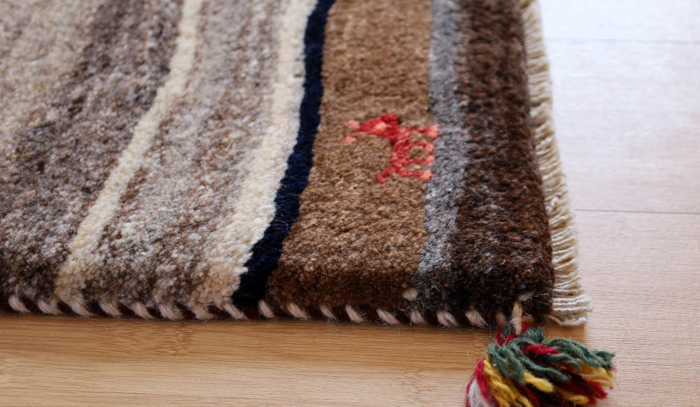 ギャッベ　玄関マットサイズ　83×59cm　ストライプ・ダークブラウン