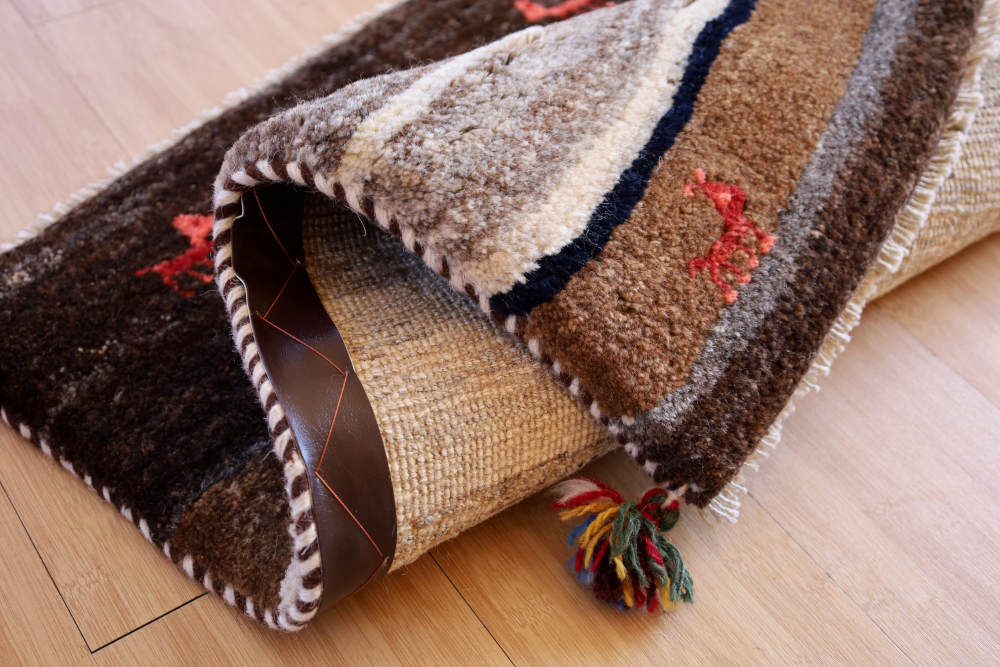 ギャッベ　玄関マットサイズ　83×59cm　ストライプ・ダークブラウン