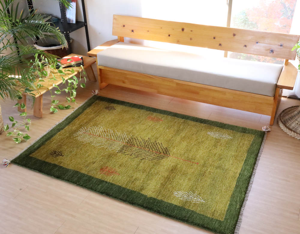 ギャッベ イラン・カシュガイ族 緑 180×124 cg21610