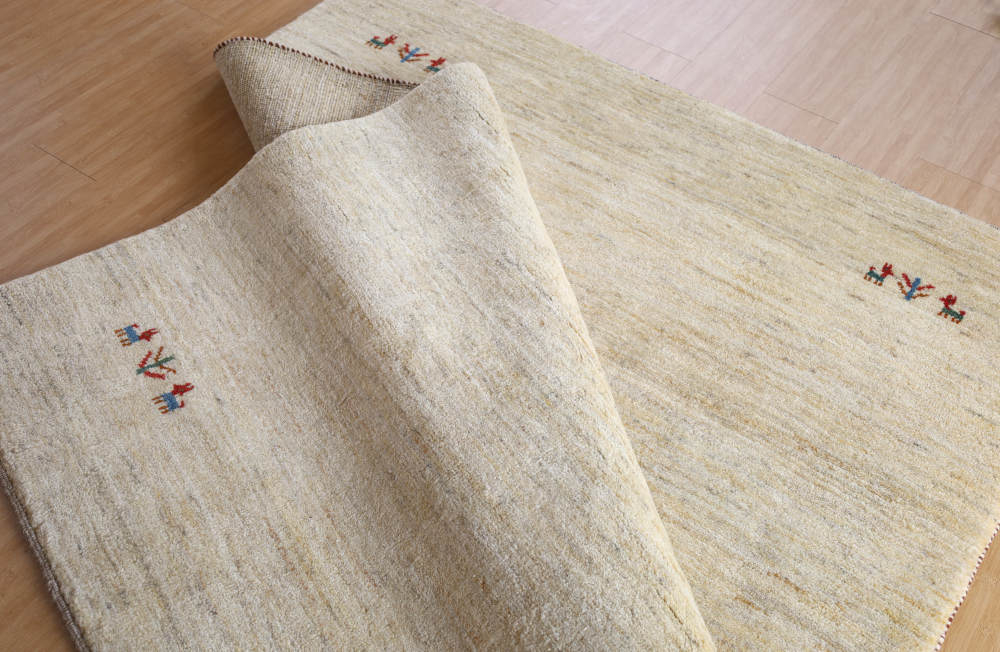 ギャッベ　イラン産　200×149cm　cg21614　端処理や厚み、織り目の様子